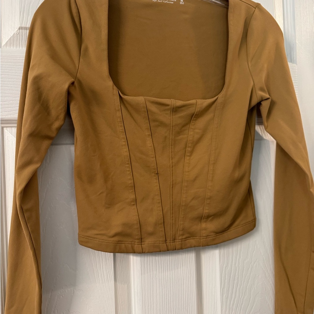 ABERCROMBIE & FITCH Women's Super Soft Collection Corset Long Sleeve Tan